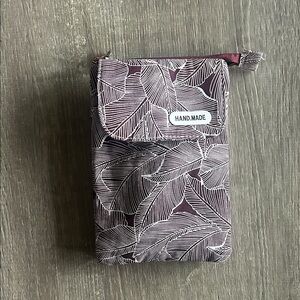 Handmade Purple and White Leaf Pattern Phone Pouch/purse/clutch